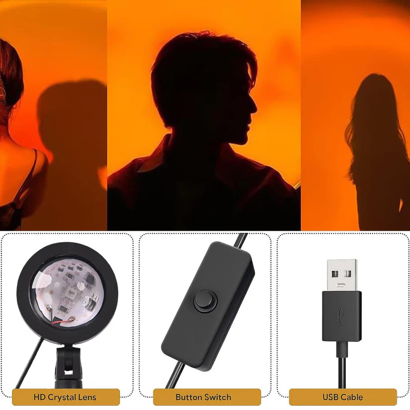 AuraMini – USB-Powered Mini RGB Sunset Projection Lamp with Plug & Play 360 Adjustable Design, Soft Ambient Glow Light for Aesthetic Decor