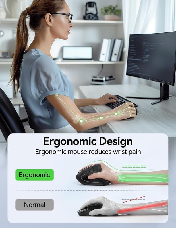 Rechargeable Ergonomic Wireless Mouse - Say Goodbye to Wrist Pain