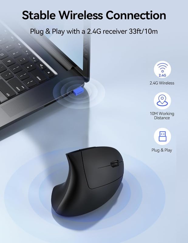 Rechargeable Ergonomic Wireless Mouse - Say Goodbye to Wrist Pain