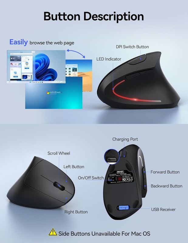 Rechargeable Ergonomic Wireless Mouse - Say Goodbye to Wrist Pain