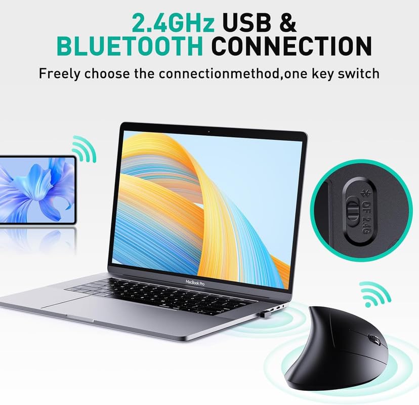 Rechargeable Ergonomic Wireless Mouse - Say Goodbye to Wrist Pain