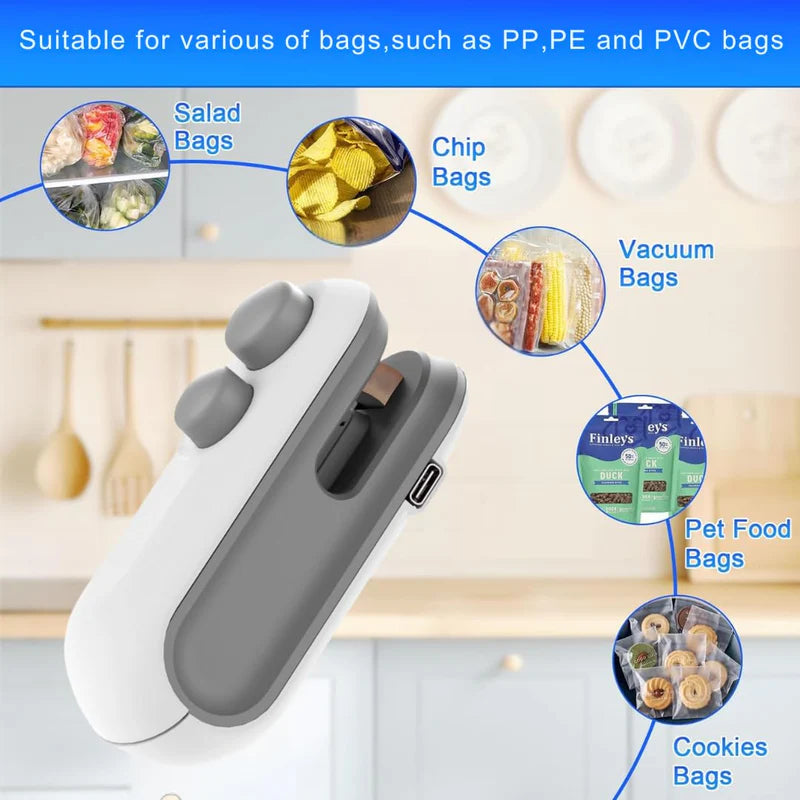 Sealy: 2-in-1 Mini Bag Sealer & Cutter, USB-C Rechargeable Portable Handheld Food Storage Sealing Machine for Snacks, Chips & Plastic Packets
