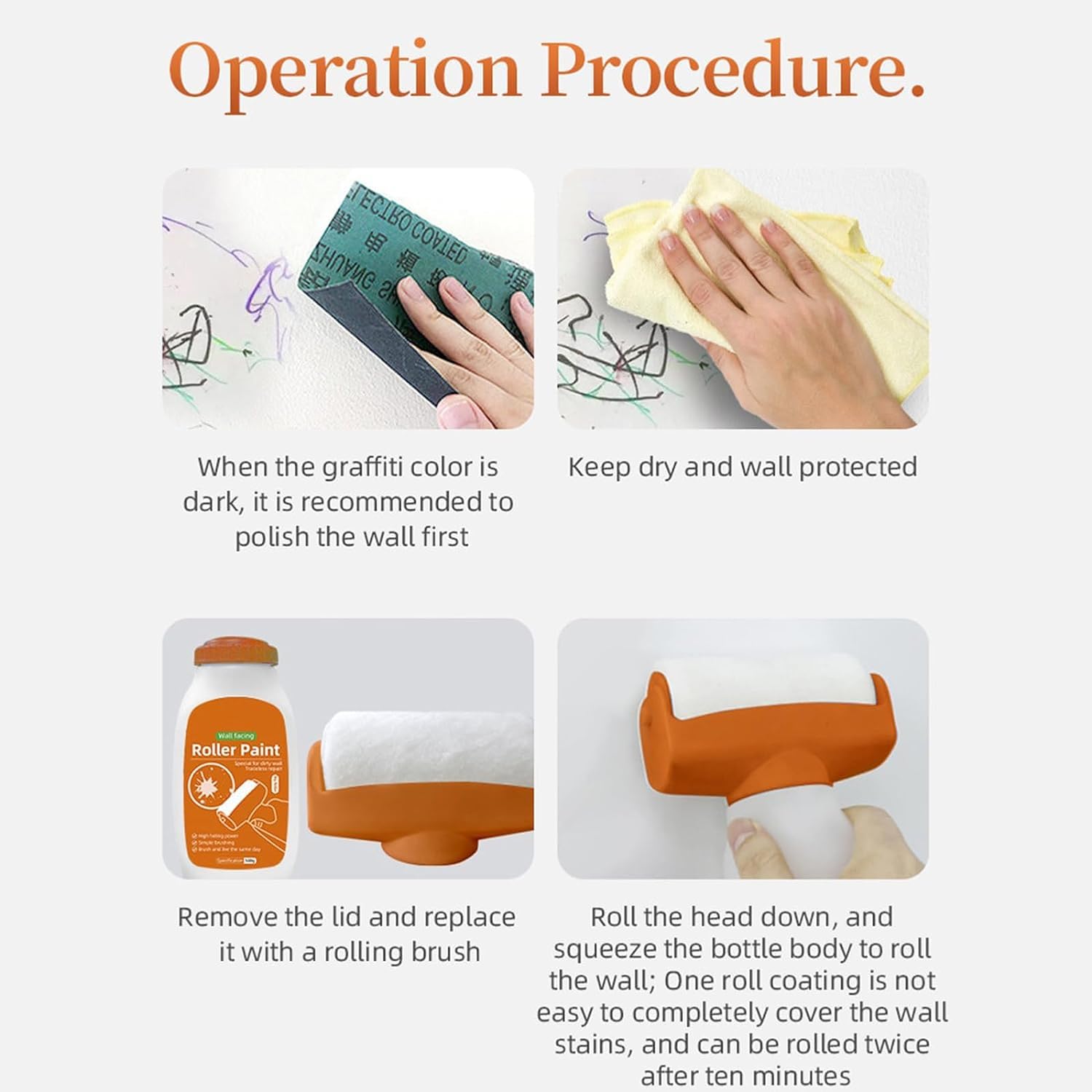 Wall Repair Roller Brush With Paste, Touch Up Paint, Small Roller for White Wall Repairs