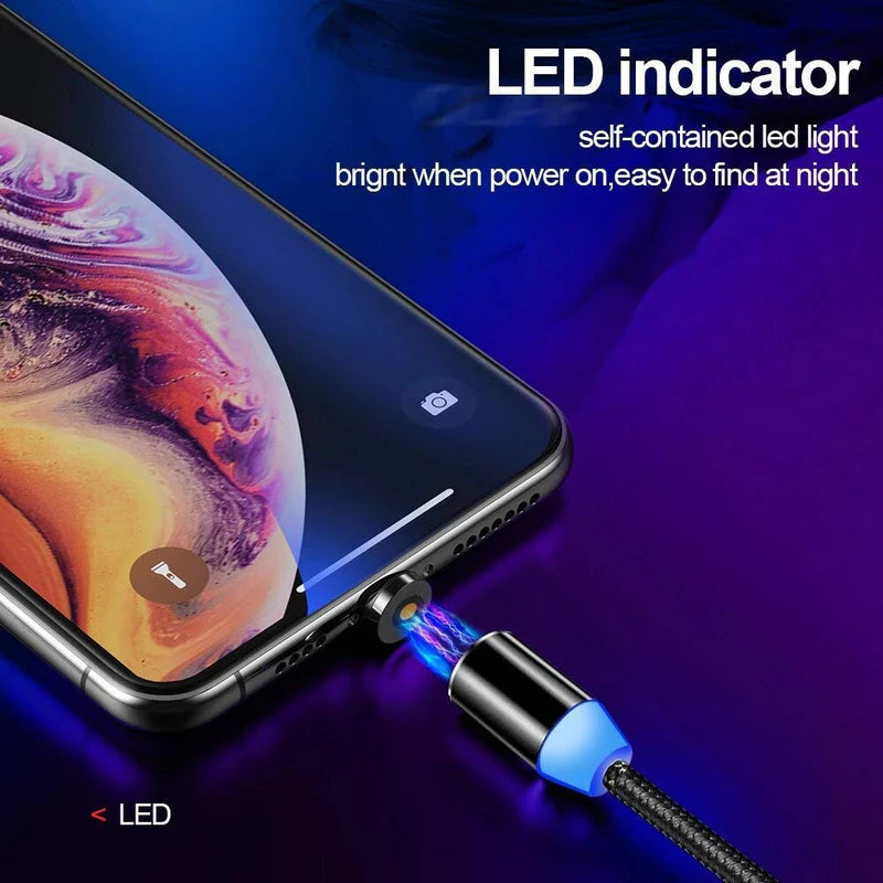 Travo: 3-in-1 Magnetic Fast Charging Cable with Status Light, 360° Swivel Head, Type-C, Micro USB & lightning Connectors