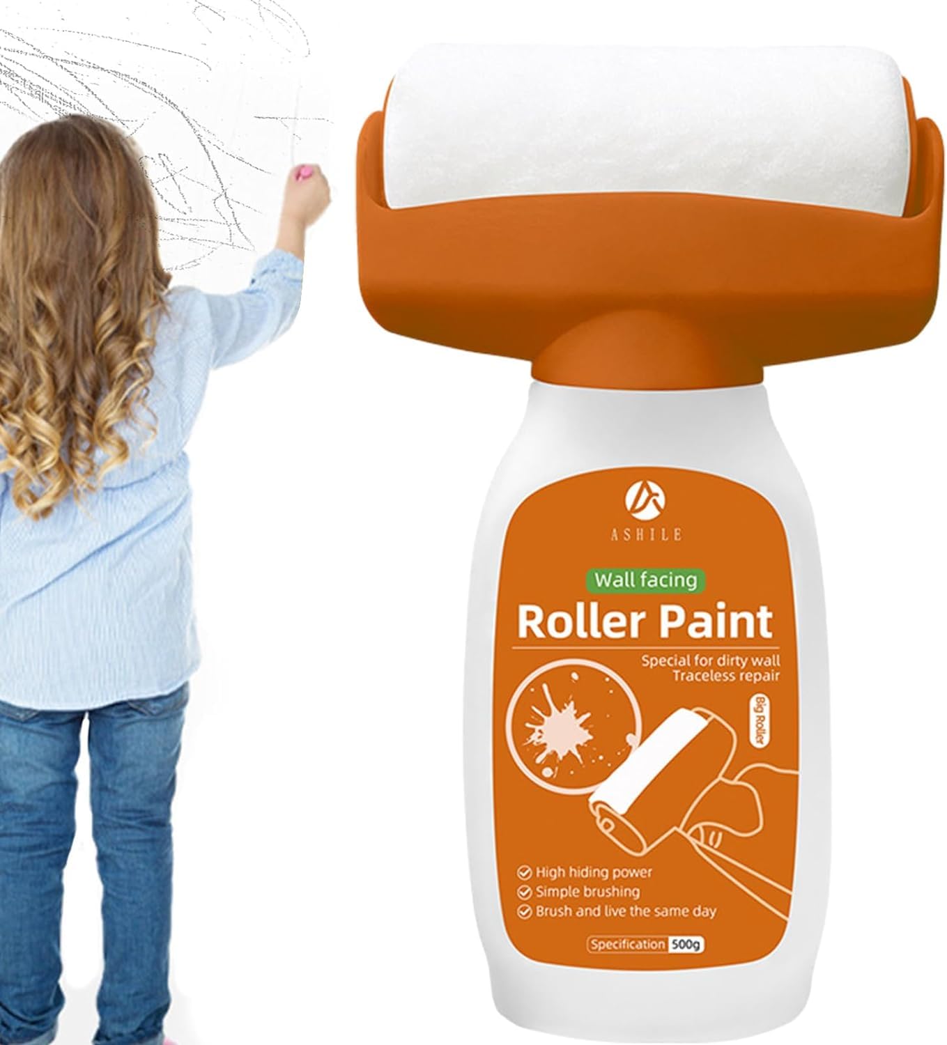 Wall Repair Roller Brush With Paste, Touch Up Paint, Small Roller for White Wall Repairs
