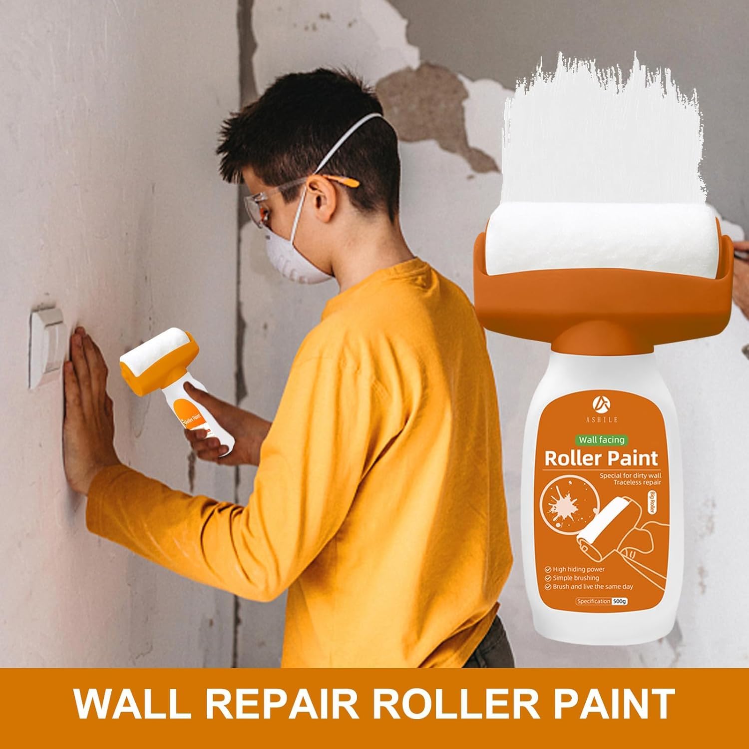 Wall Repair Roller Brush With Paste, Touch Up Paint, Small Roller for White Wall Repairs