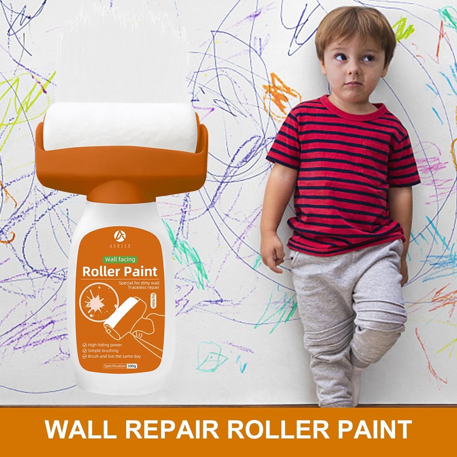 Wall Repair Roller Brush With Paste, Touch Up Paint, Small Roller for White Wall Repairs